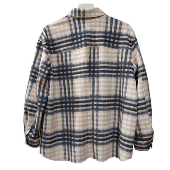 Workshop Republic Clothing Oversized Cream & Blue Plaid Faux Leather Shacket S - Picture 6 of 9